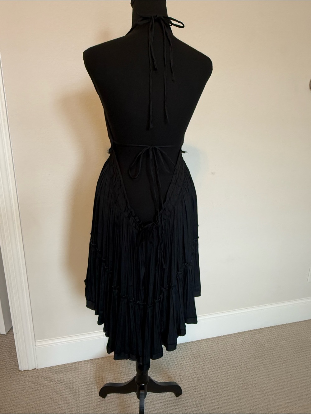 NWT Free People Black Pleated Halter Open Back Lined Mini Dress Size M - Picture 4 of 8